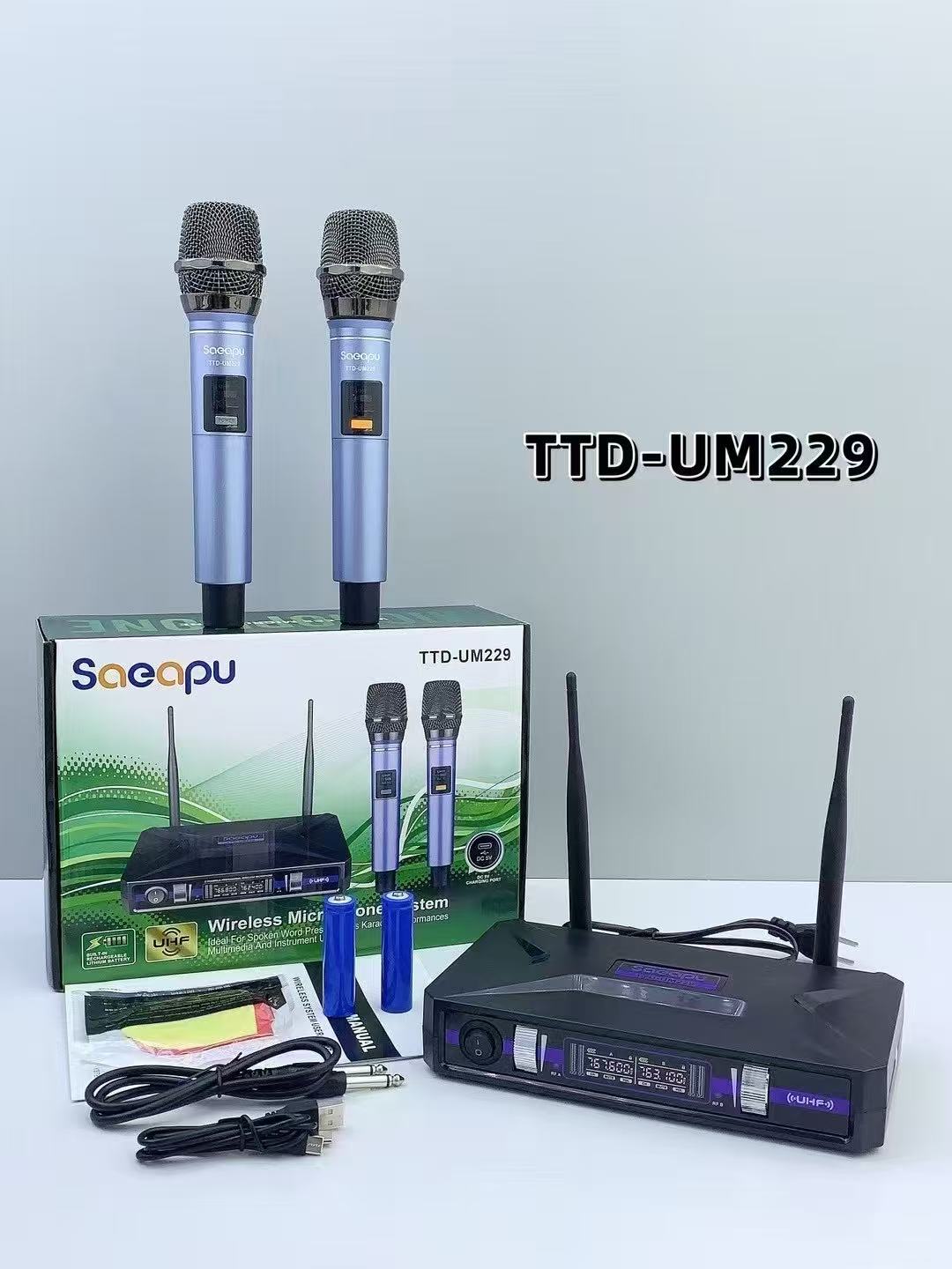 TTD-UM229 Wireless Microphone System – Dual UHF Mics with Receiver for Events, Singing & Speaking TTD-UM229 Wireless Microphone System – Dual UHF Mics with Receiver for Events, Singing & Speaking